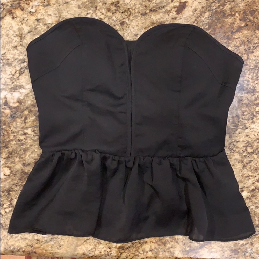 Strapless, black, peplum holiday top